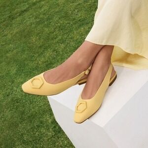 VIVAIA Womens Yellow Slingback Flats Square Toe Buckle Dressy Knit Shoes US/8